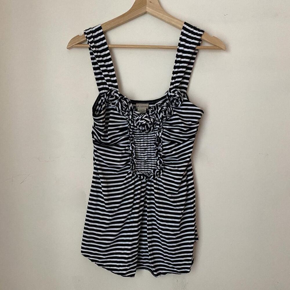 2000s Striped black and white ruffle tank